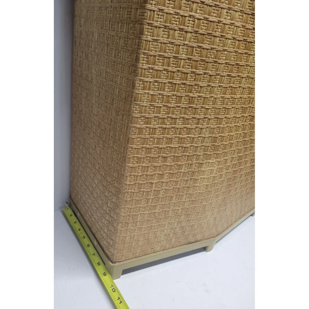 Vintage Mid Century Woven‎ Wicker Style Laundry Hamper Harvest Gold Vinyl Lid